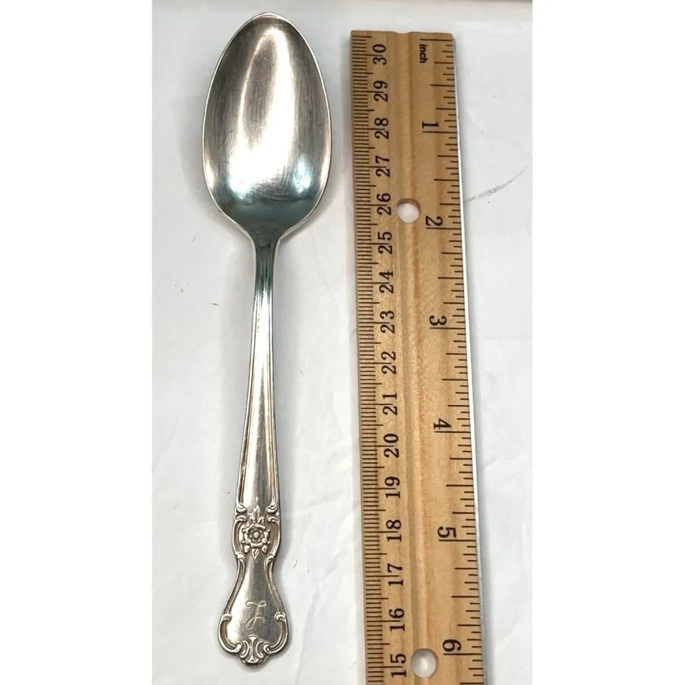 2-Vintage Old Company Plate Spoon With Rose Handle Design Monogrammed L
